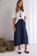 Load image into Gallery viewer, Naya Npa26127 Round neck contrast colour dress with tie belt
