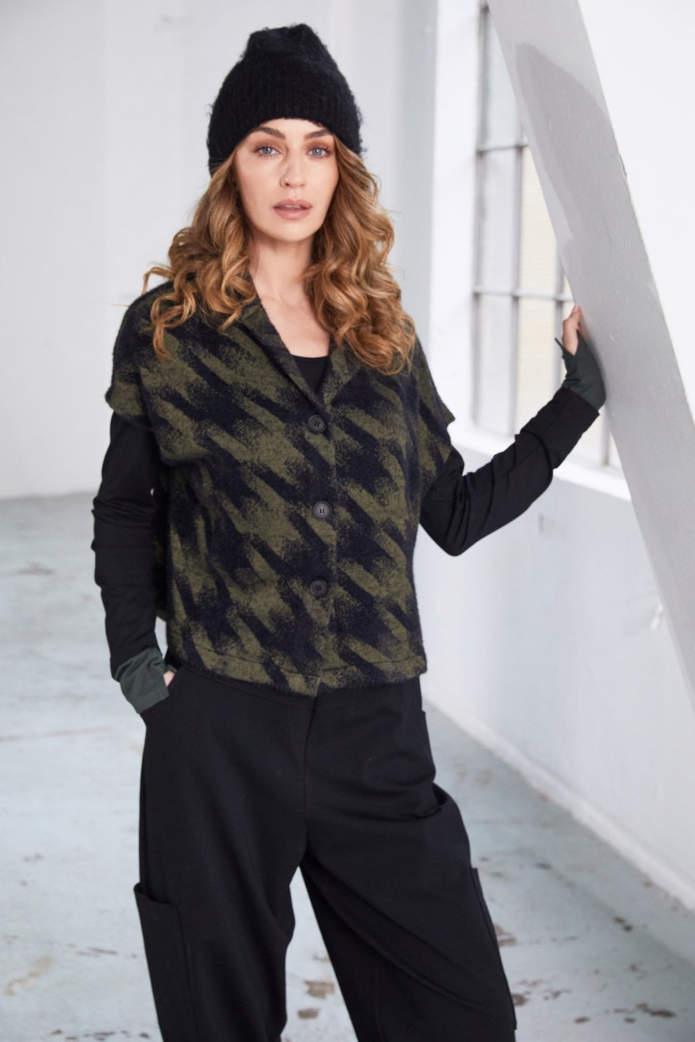 Naya Naw25152 HOUNDSTOOTH KNIT JACKET