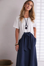 Load image into Gallery viewer, Naya Npa26127 Round neck contrast colour dress with tie belt
