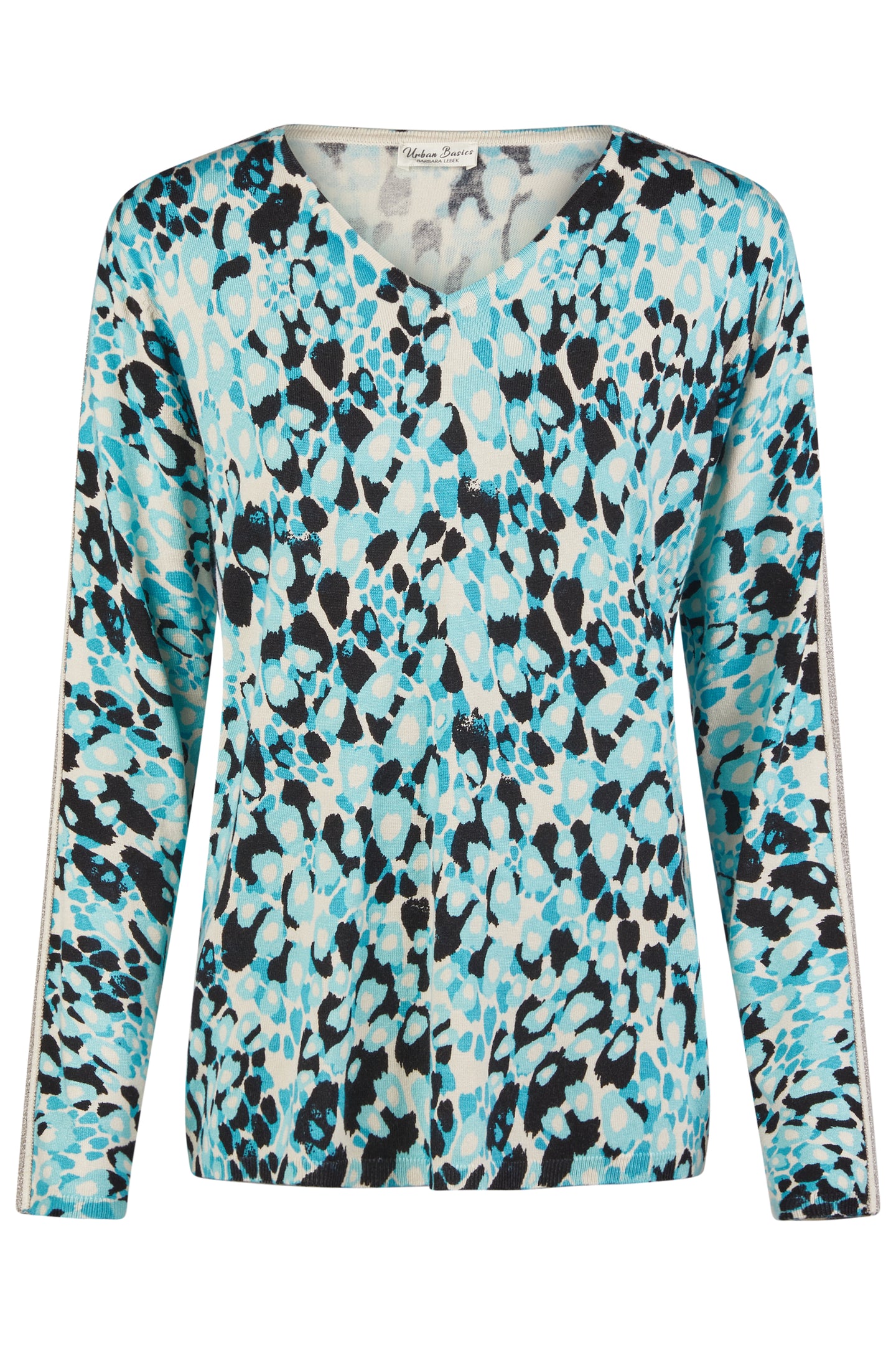Barbara Lebek Urban Basics 80580052 animal print knit v neck Pullover
