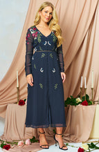 Load image into Gallery viewer, Hope And Ivy 9155 ROSETTE V-NECK LONG SLEEVE DRESS

