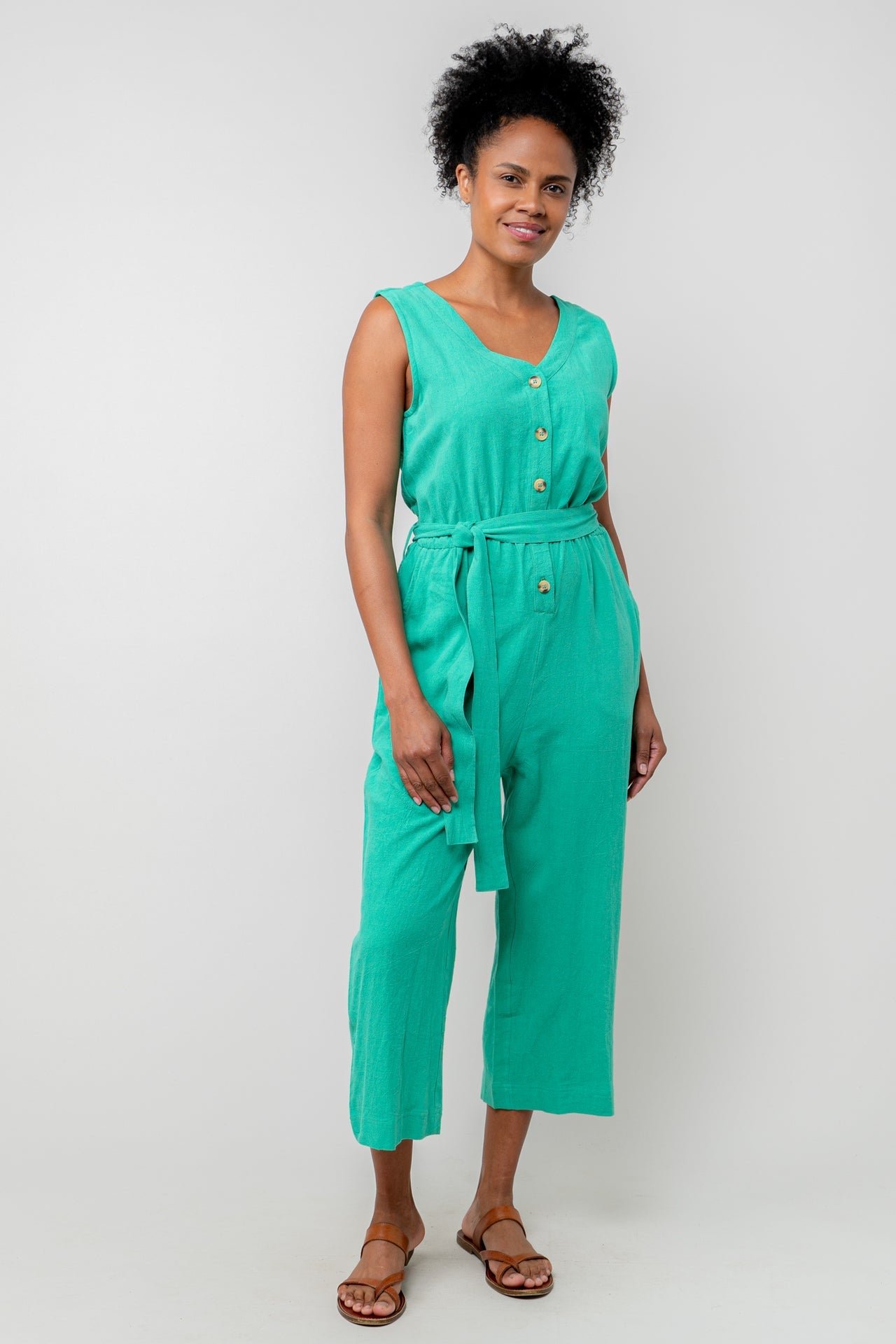 Lily & Me Lm25132g Plain linen jumpsuit