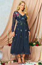Load image into Gallery viewer, Hope And Ivy 9155 ROSETTE V-NECK LONG SLEEVE DRESS
