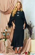 Load image into Gallery viewer, Hope And Ivy Helena FEATHER TRIM MIDI DRESS WITH BOWS
