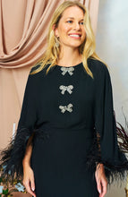 Load image into Gallery viewer, Hope And Ivy Helena FEATHER TRIM MIDI DRESS WITH BOWS
