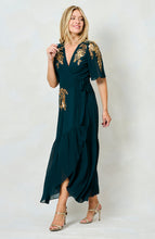 Load image into Gallery viewer, Hope And Ivy Matilda MAXI WRAP DRESS WITH EMBELISHED SLEEVES
