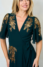 Load image into Gallery viewer, Hope And Ivy Matilda MAXI WRAP DRESS WITH EMBELISHED SLEEVES
