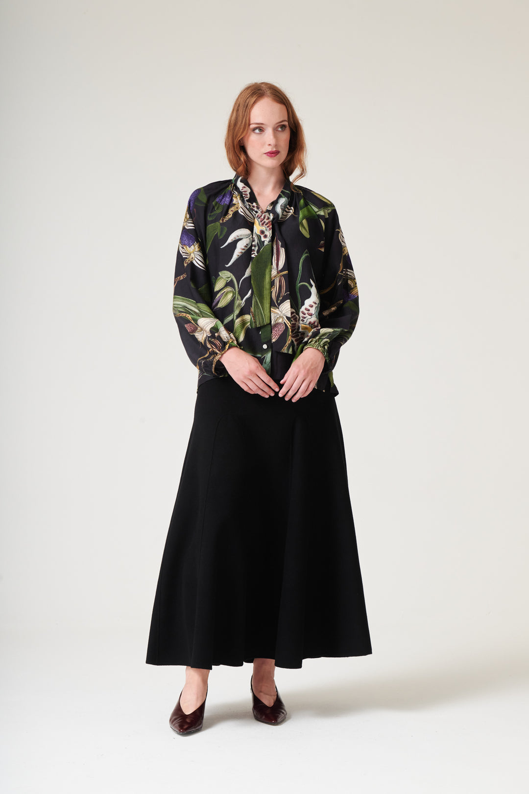 One Hundred Stars Tpborcblk-2 ORCHID BLACK PUSSY BOW BLOUSE