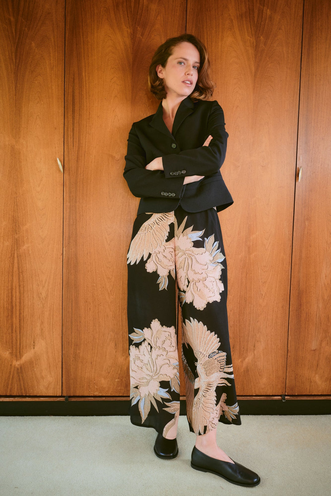 One Hundred Stars Ppccrablk CRANE BLACK PLazzo pants