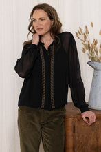 Load image into Gallery viewer, Lily &amp; Me Lm24628bk SUZANNE EMBROIDERED SHIRT
