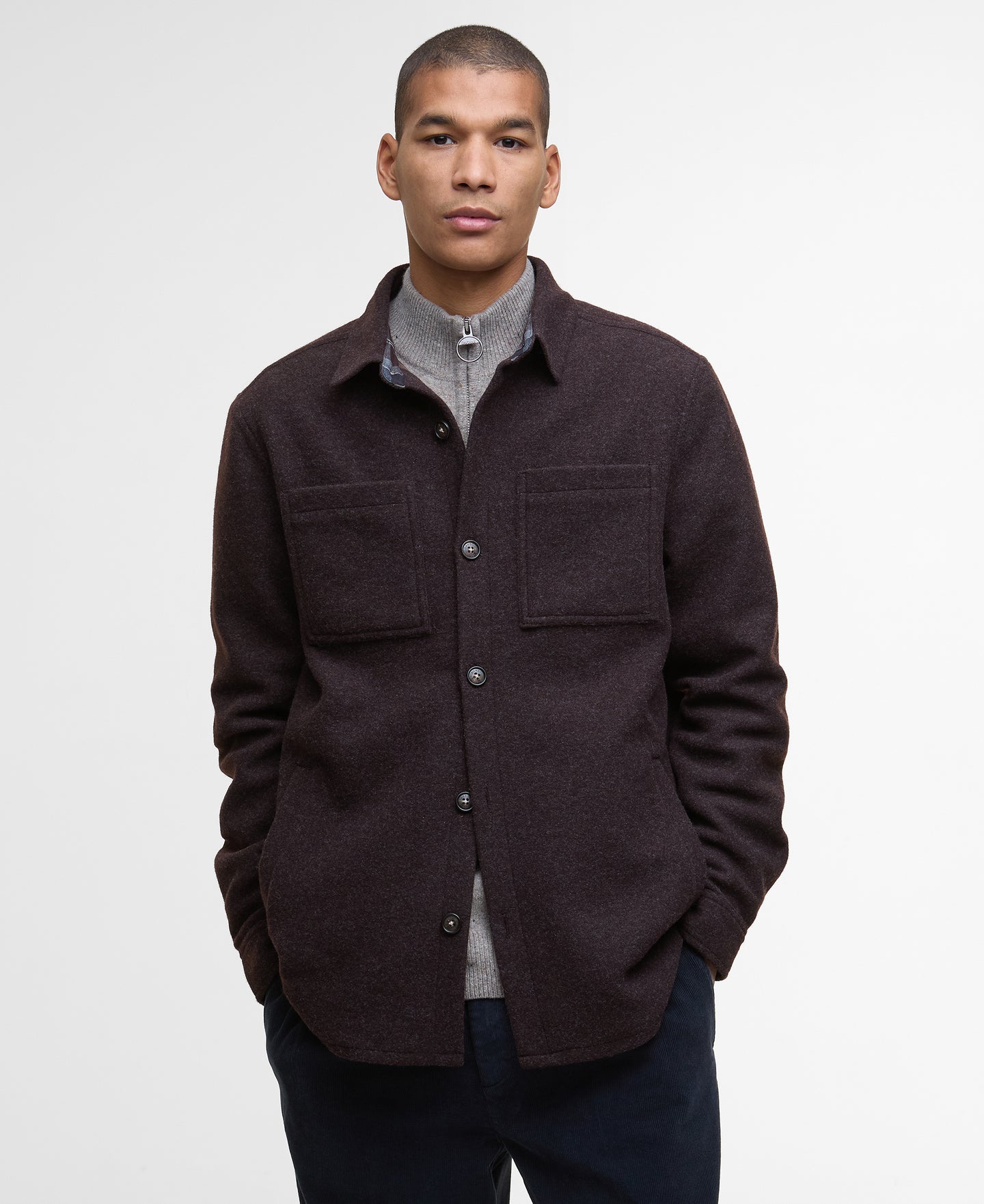 Barbour Mos0444br17 Barbour Marlow Wool Ov Dark Oa