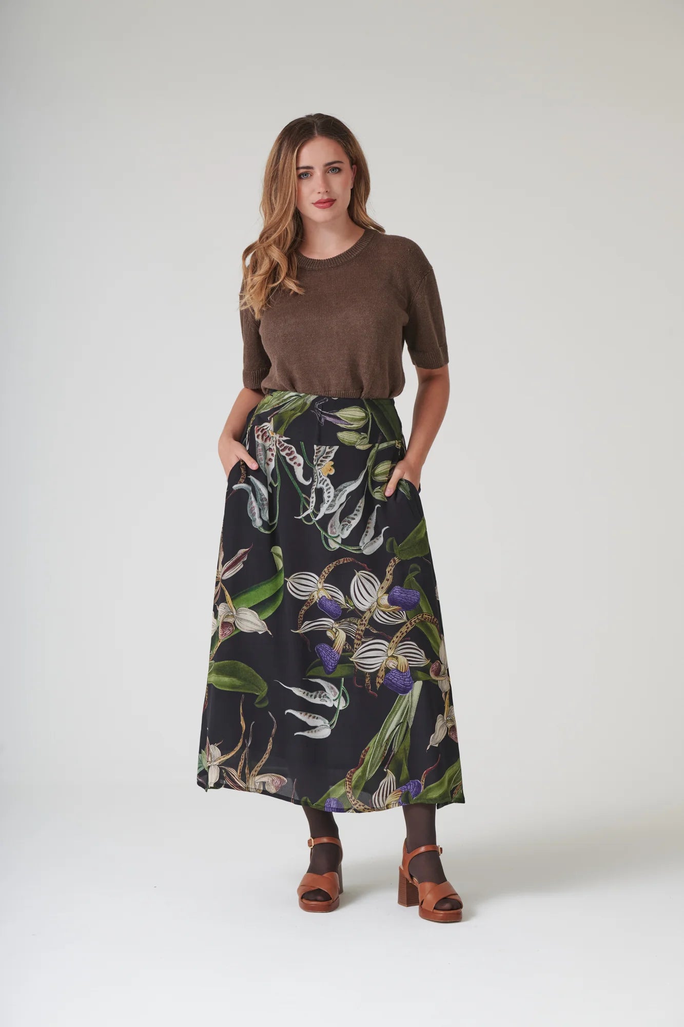 One Hundred Stars Skiorcblk ORCHID BLACK A-LINE MAXI SKIRT