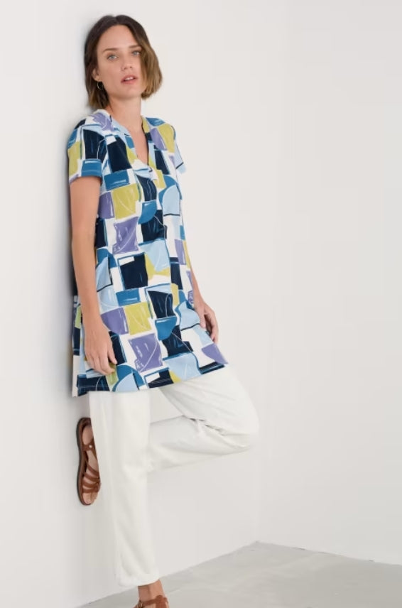 Seasalt B-Wm35700-35377 S/S Wreathe Tunic Block Shapes Bilberry
