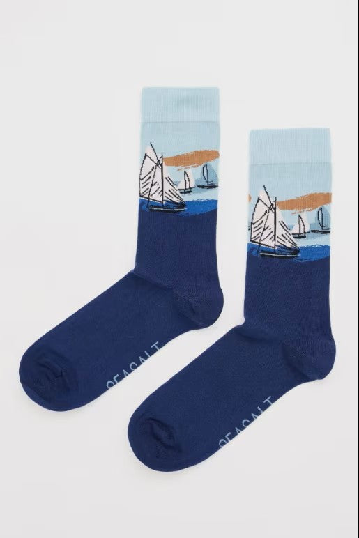 Seasalt B-Ac18599-34824 Men's Arty Socks Collage Boats Night