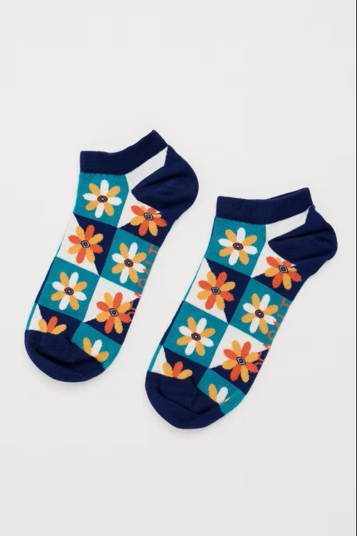 Seasalt B-Ac20454-34810 Women's Arty Trainer Socks Floral Patchwork Ship