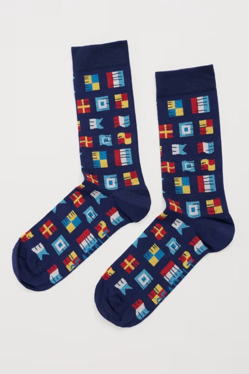 Seasalt B-Ac25256-32971 Men's Bamboo Arty Socks Signal Flags Maritime