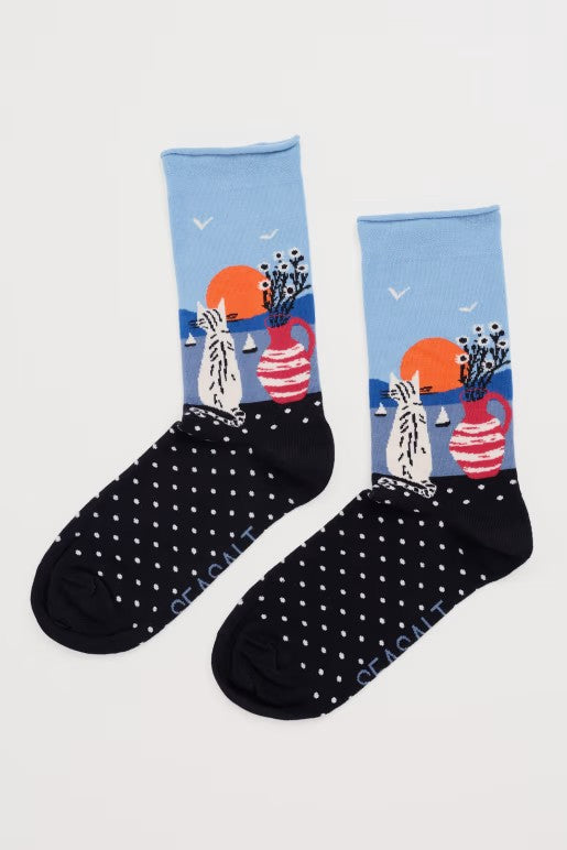 Seasalt B-Ac00412-34775 Womens Arty Socks Coastal Cat Onyx
