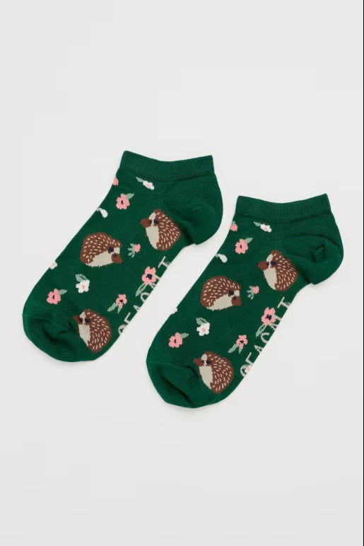 Seasalt B-Ac17152-35582 Women's Bamboo Arty Trainer Socks Hedgehog Meadow Dark Forage