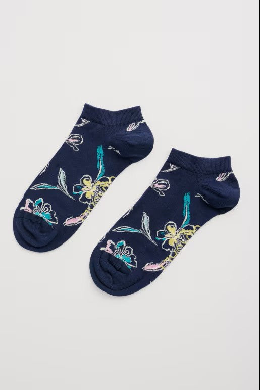 Seasalt B-Ac34643-34798 Women's Arty Trainer Socks Linear Floral Night