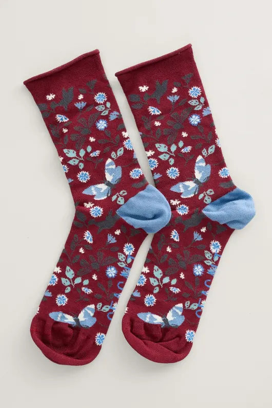 Womens Bamboo Arty Socks Butterfly Loop Currant