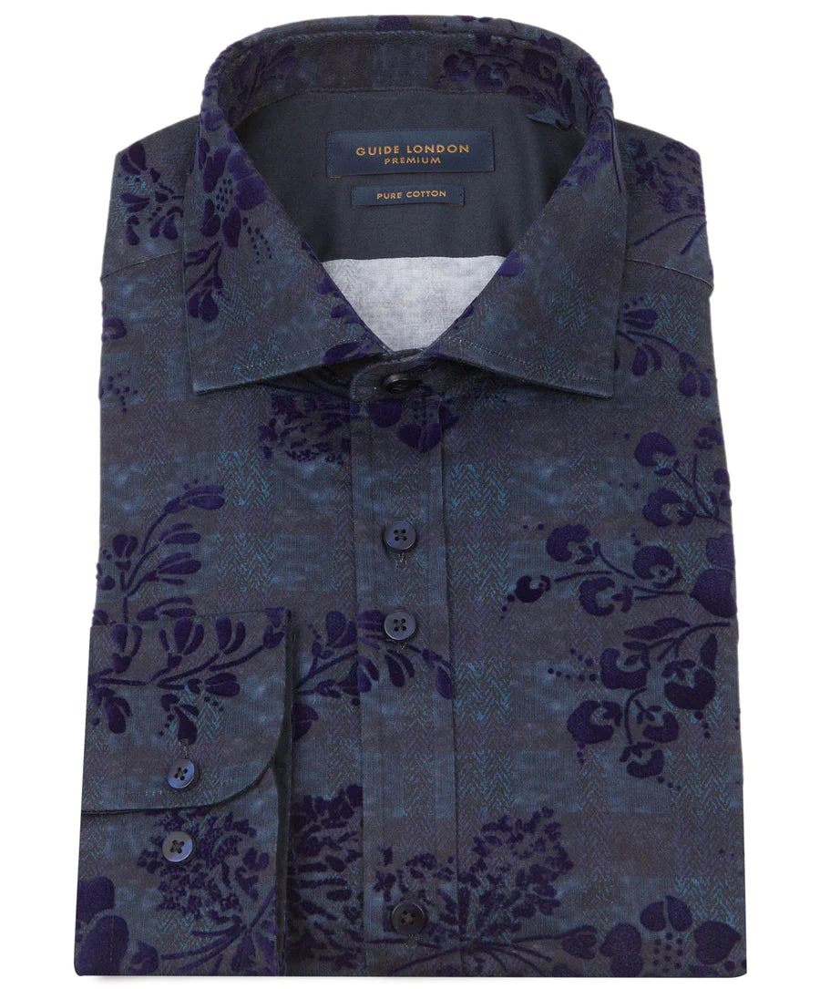 LONG SLEEVE FLORAL FLOCK PRINT SHIRT