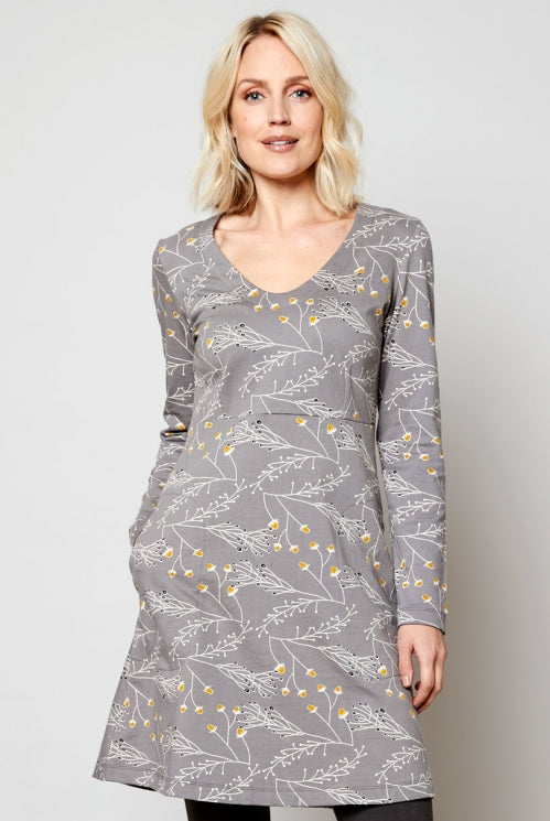 slim fit dress slacks Flutter Sleeve Flare Tunic Dress in Hibiscus Block Print main image 0