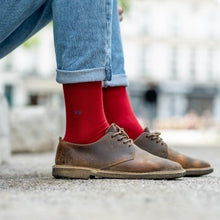 Load image into Gallery viewer, Pique knit socks Red and Petrol Blue
